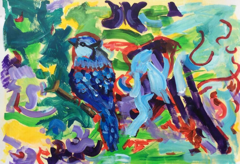Tweeting Birds by Michelle Karpus, Acrylic on paper