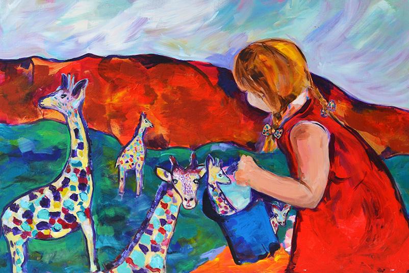 Giraffe Collecting by Michelle Karpus, Acrylic on canvas
