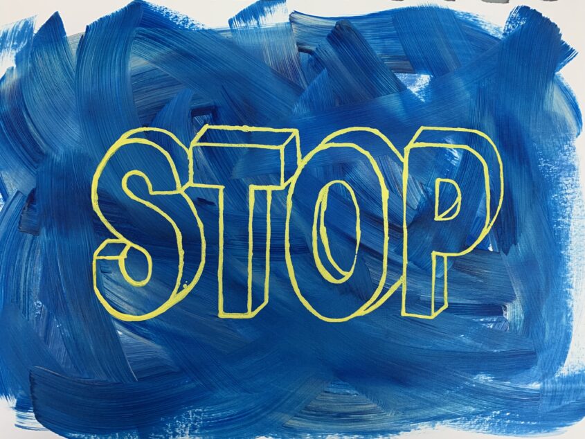 stop the war by Jacqui Grant, acrylic and screen print