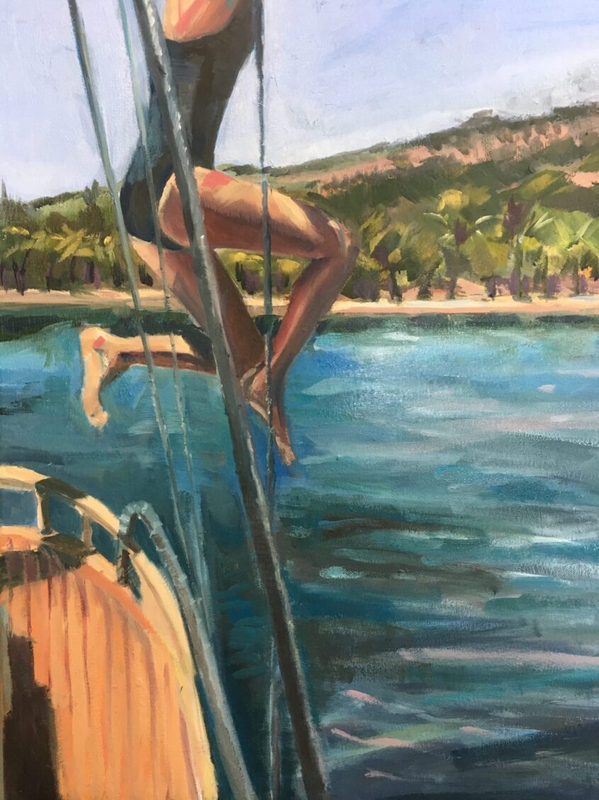 Jumping off the boat by Ayse McGowan, Oil on canvas