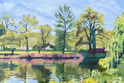Margaret Crutchley 'St James's Park lake' Acrylic on canvas board