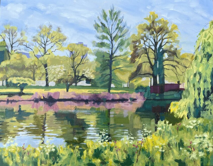 St James's Park lake by Margaret Crutchley, Acrylic on canvas board