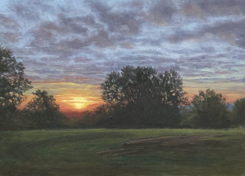 Sunset, View from Arrandene by Diana Sandetskaya, Oil on wooden panel