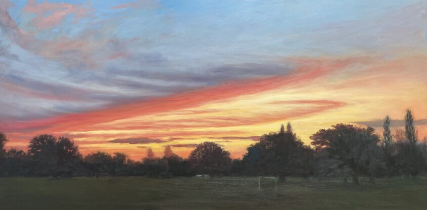 Sunset at Mill Hill Park VI by Diana Sandetskaya, Oil on cradled gesso board