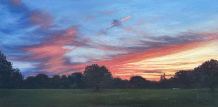 Sunset in Mill Hill Park V by Diana Sandetskaya, Oil on cradled gesso board