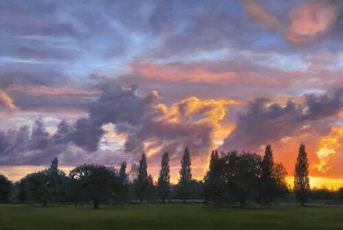 Diana Sandetskaya 'Sunset in Mill Hill Park XVII' Oil on gesso board