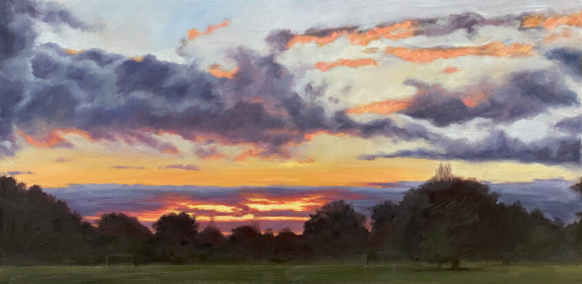 Sunset in Mill Hill Park IV by Diana Sandetskaya, Oil on cradled gesso board
