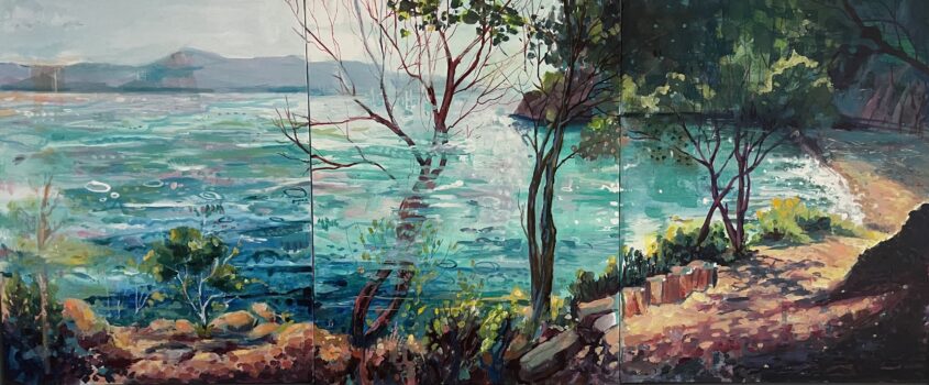 Yalikavak by Ayse McGowan, Triptych, Acrylic and ink on canvas board
