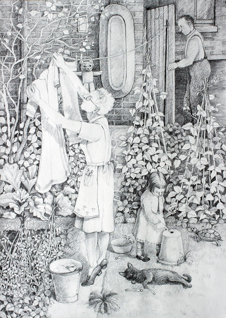 Monday is Washing Day by Hilary Vernon-Smith, Graphite on paper