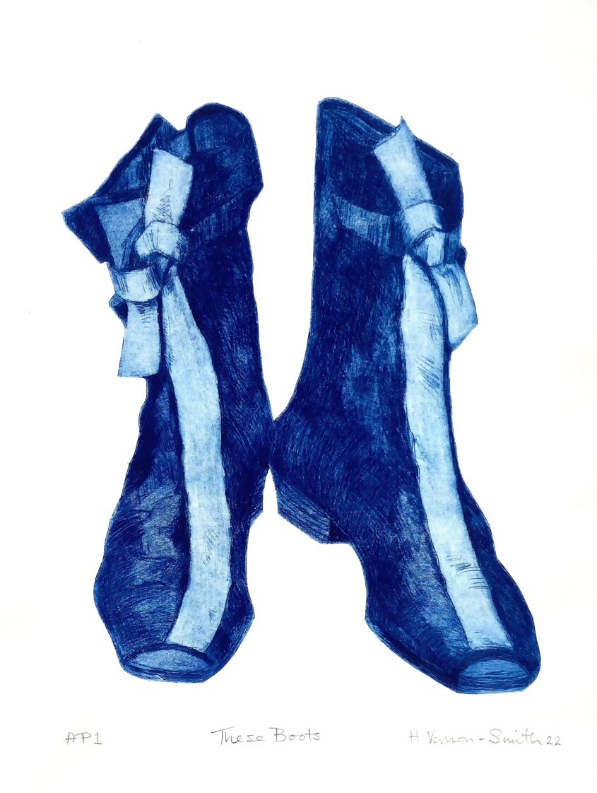 These Boots by Hilary Vernon-Smith, Drypoint print