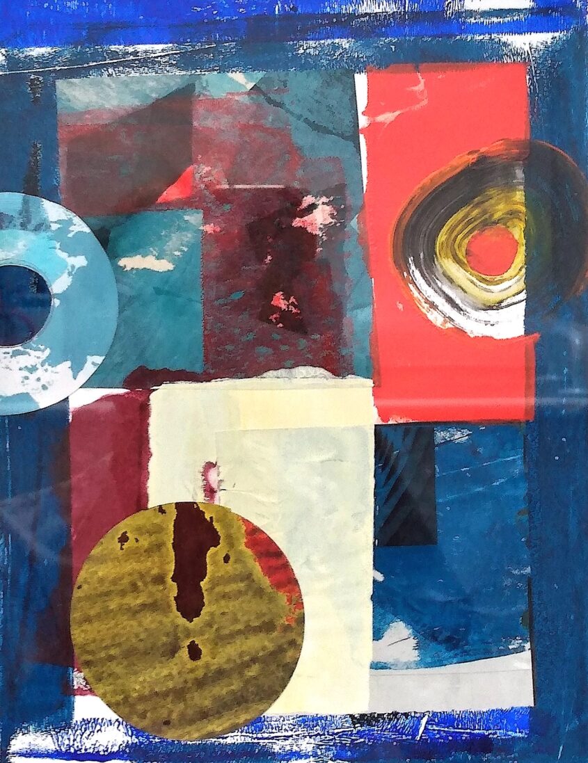 Moon Collage Two by Melissa Harris, Monoprinting, painting and collage