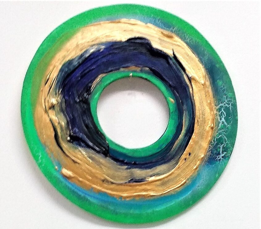 Ceramic Circle Two by Melissa Harris, Paper clay, acrylic paints