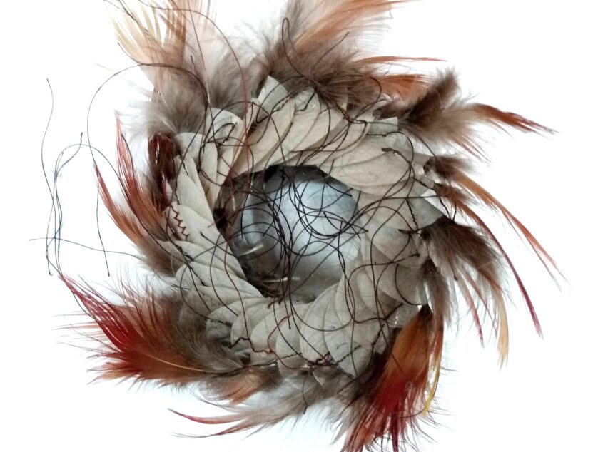 Feathers by Melissa Harris, Japanese paper, silk thread, pheasant feathers