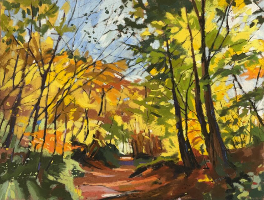 Autumn Gold-Hadley Woods by Caroline Matthews, Pastel on paper