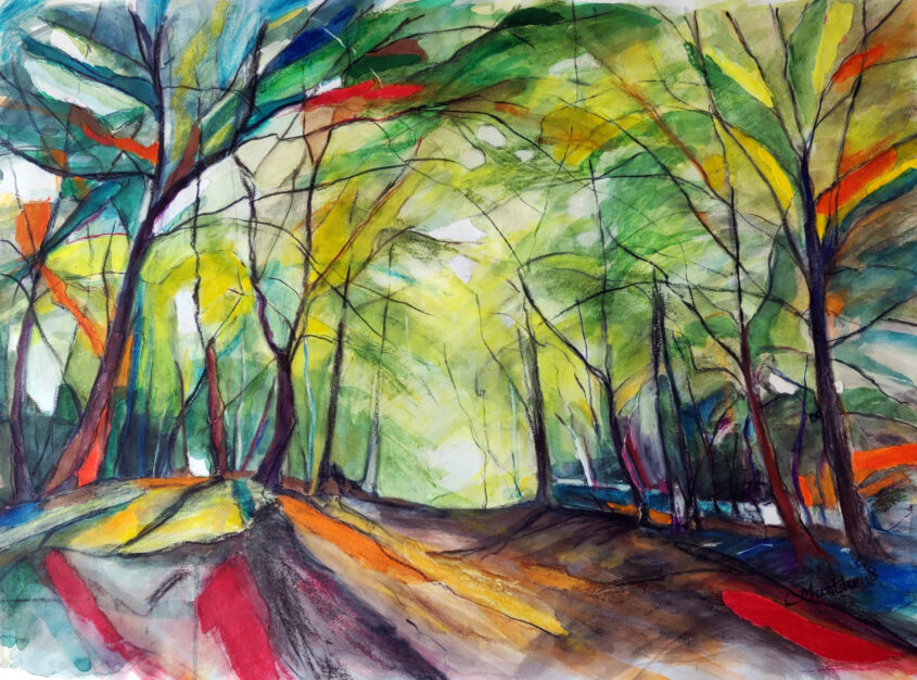 Epping Forest II by Caroline Matthews, Aquarelle and collage on paper