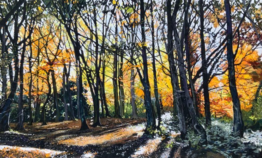 Bold and Bright Autumn - Trent Park by Caroline Matthews, Pastel on paper