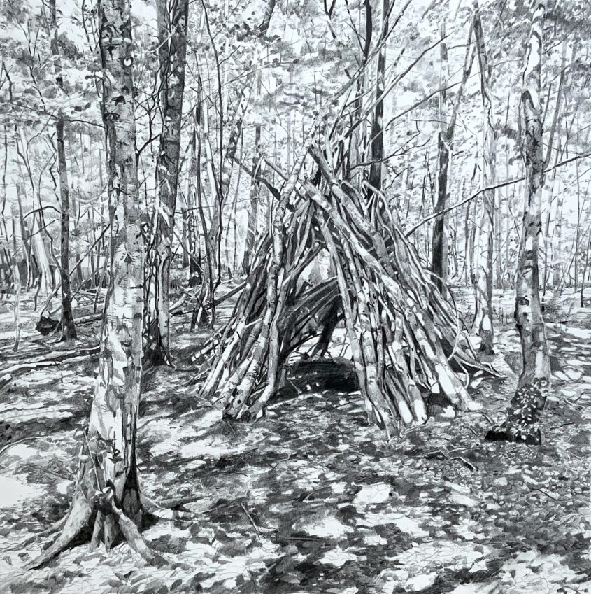 The Teepee Den by Caroline Matthews, Graphite on paper