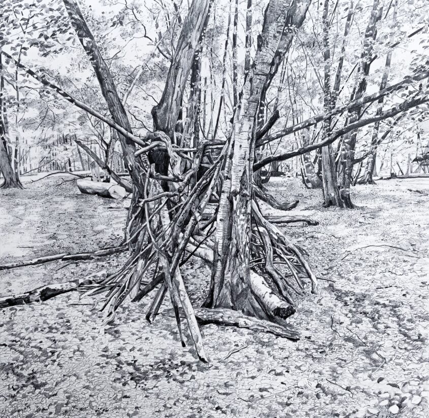 Where There Are Sticks, They will Build III by Caroline Matthews, Graphhite on paper