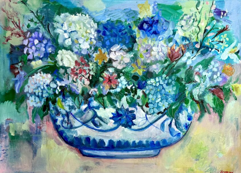 Serene Chinoiserie by Victoria Perloff, Acrylic, oil and oil pastel