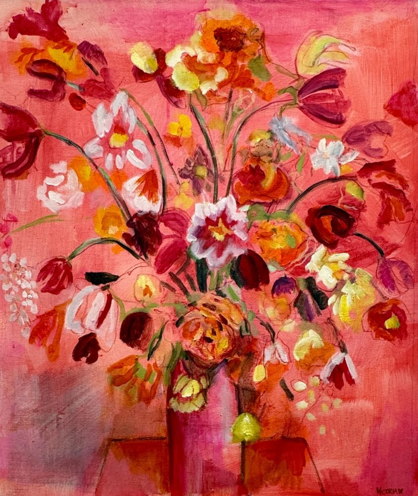 Joy in bloom by Victoria Perloff, Acrylic, oil and oil pastel