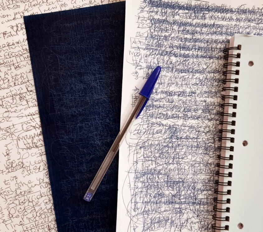 Pen Pusher by Sarah D’Souza, A3 copier paper, blue carbon paper, tracing paper